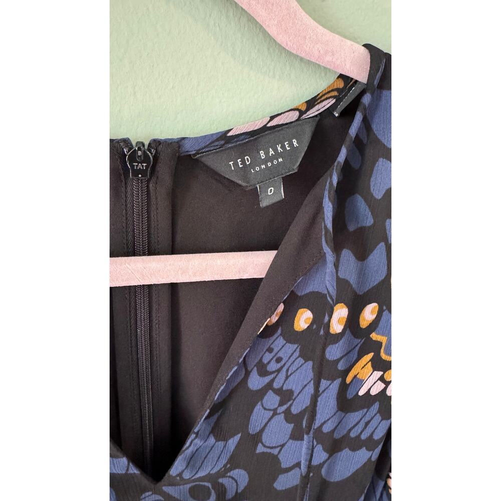 TED BAKER Pollei Ruffled Asymmetric Mini Long-sleeve Dress Size 0 Balloon Sleeve - Picture 3 of 11